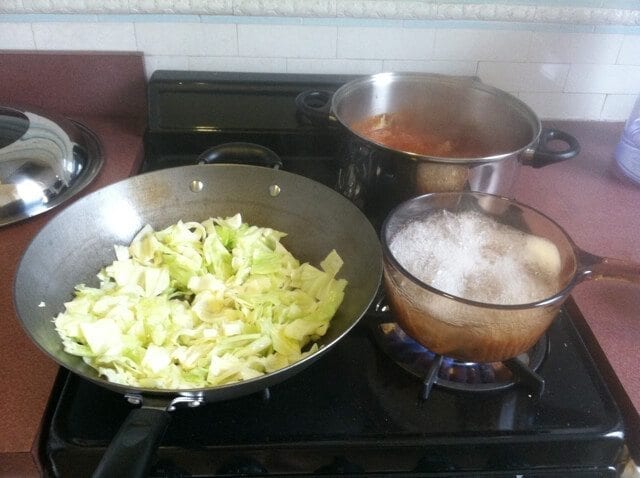 cooking dinner