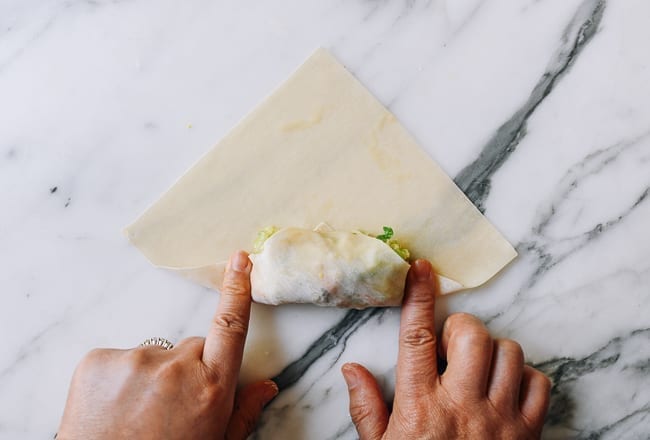 Pressing down egg roll wrapper on both sides of filling, bmeteor.aiodimecu.cf