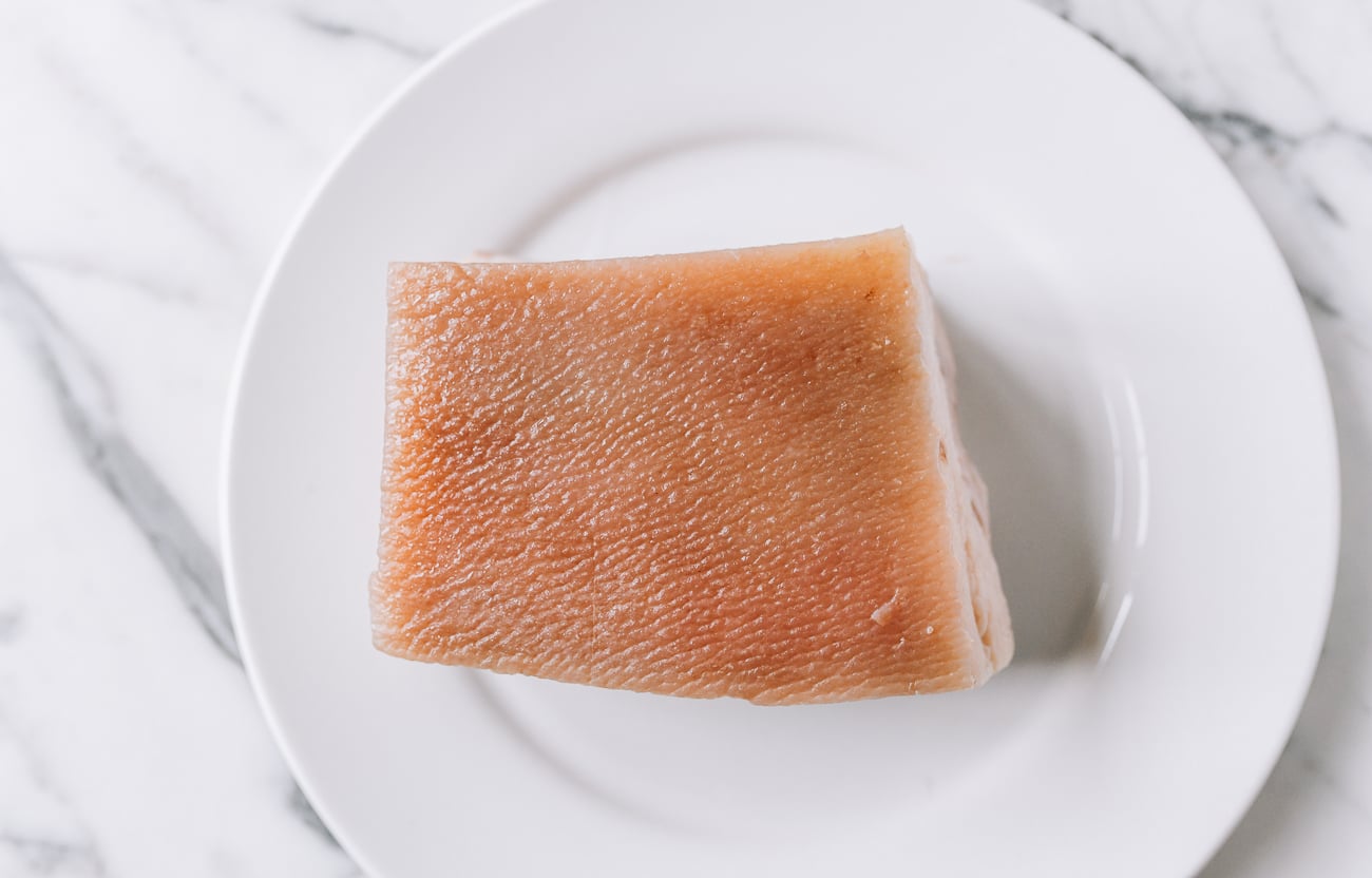 Blanched pork belly on plate