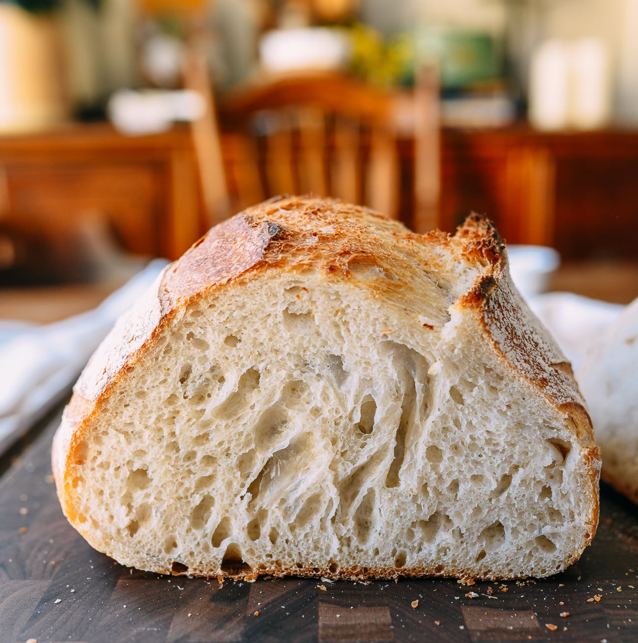Cross-section of sourdough loaf made with all white bread flour