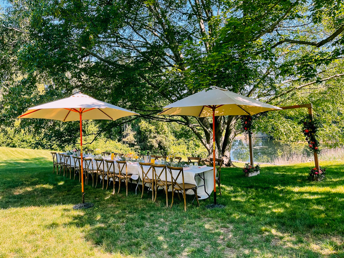 Brunch setup outside by ceremony area