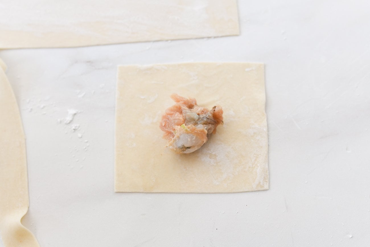 wonton filling in middle of wrapper